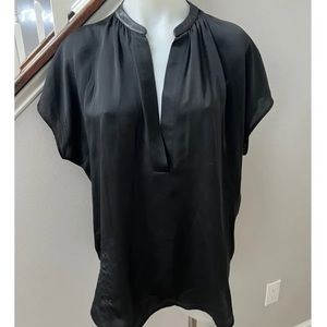 Vince Grey Silk Leather Trim Blouse - M